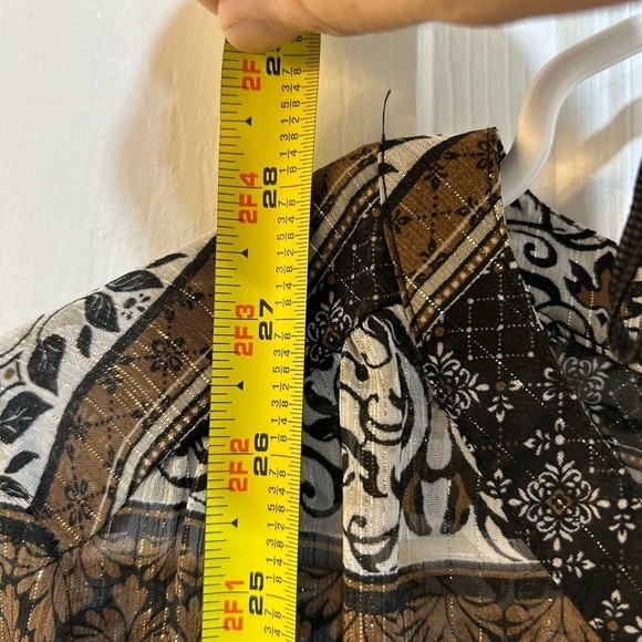 Women's Semi Sheer Fall Boho Print Blouse Size L Hippie Cottage Casual Metallic - Picture 8 of 9